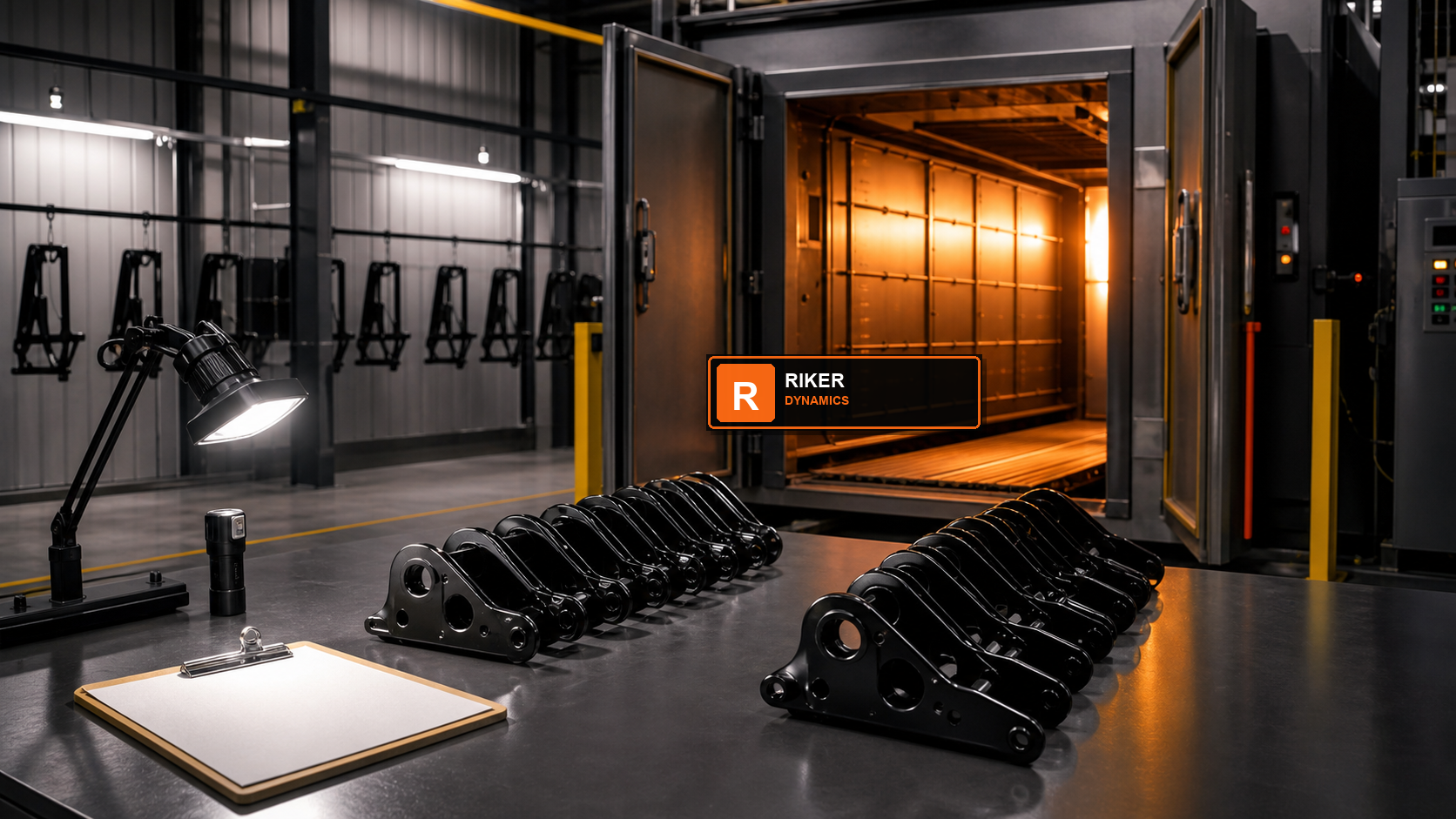Riker Dynamics powder coating oven used for consistent finishes and reduced rework