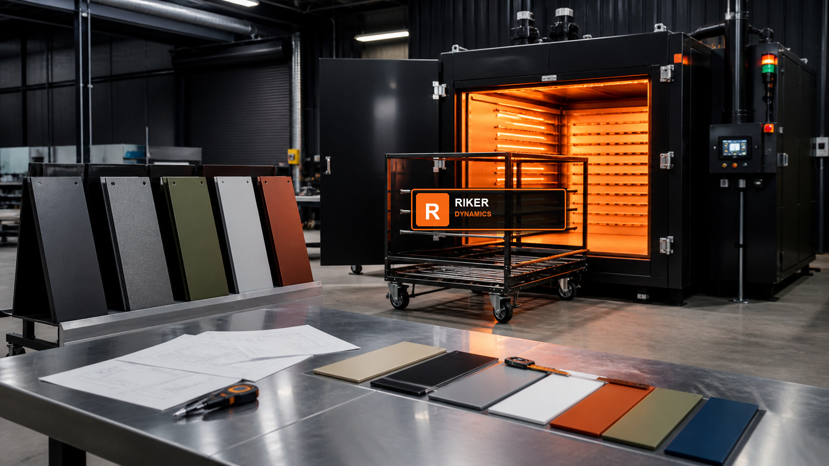 Riker Dynamics powder coating oven buying guide with coated sample panels